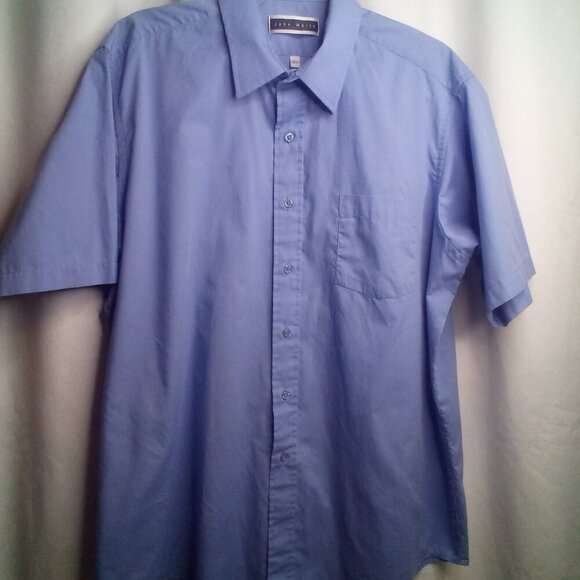 John Weitz Button Down Shirt Men 16 1/2 Short Sleeve Pocket Blue - Picture 13 of 14